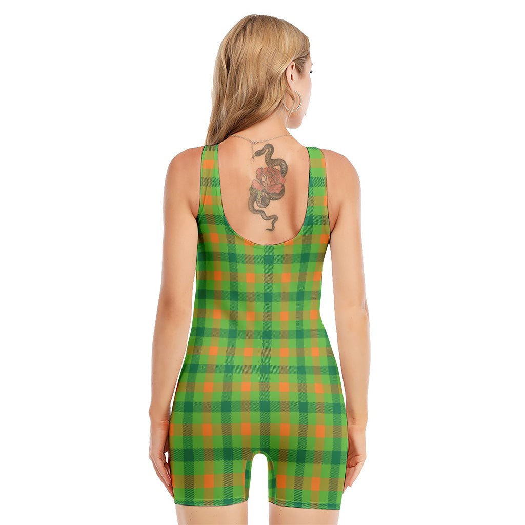 Irish Buffalo Plaid Pattern Print Sleeveless One Piece Swimsuit