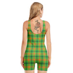 Irish Buffalo Plaid Pattern Print Sleeveless One Piece Swimsuit