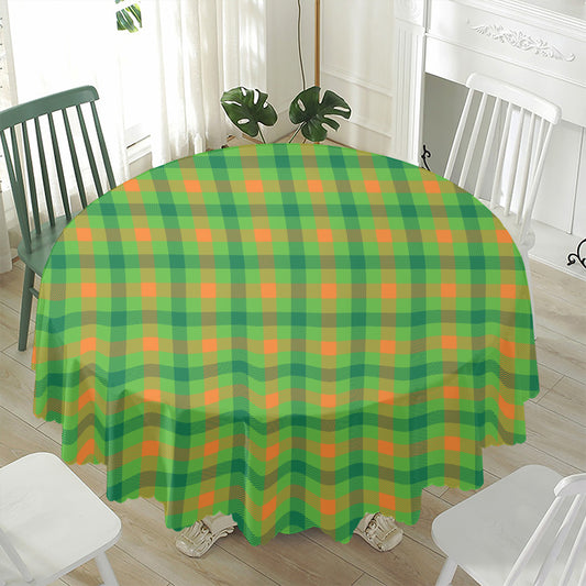Irish Buffalo Plaid Pattern Print Waterproof Round Tablecloth