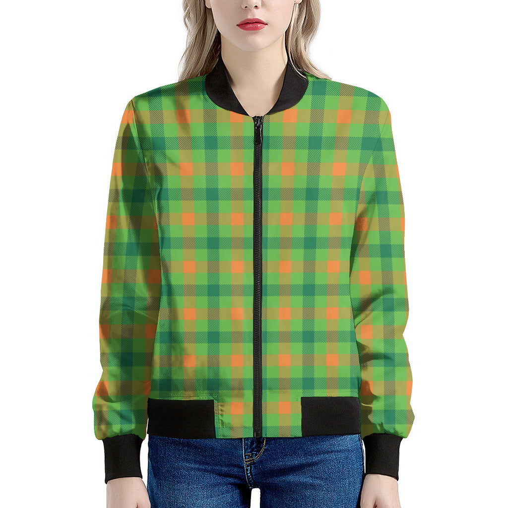 Irish Buffalo Plaid Pattern Print Women's Bomber Jacket