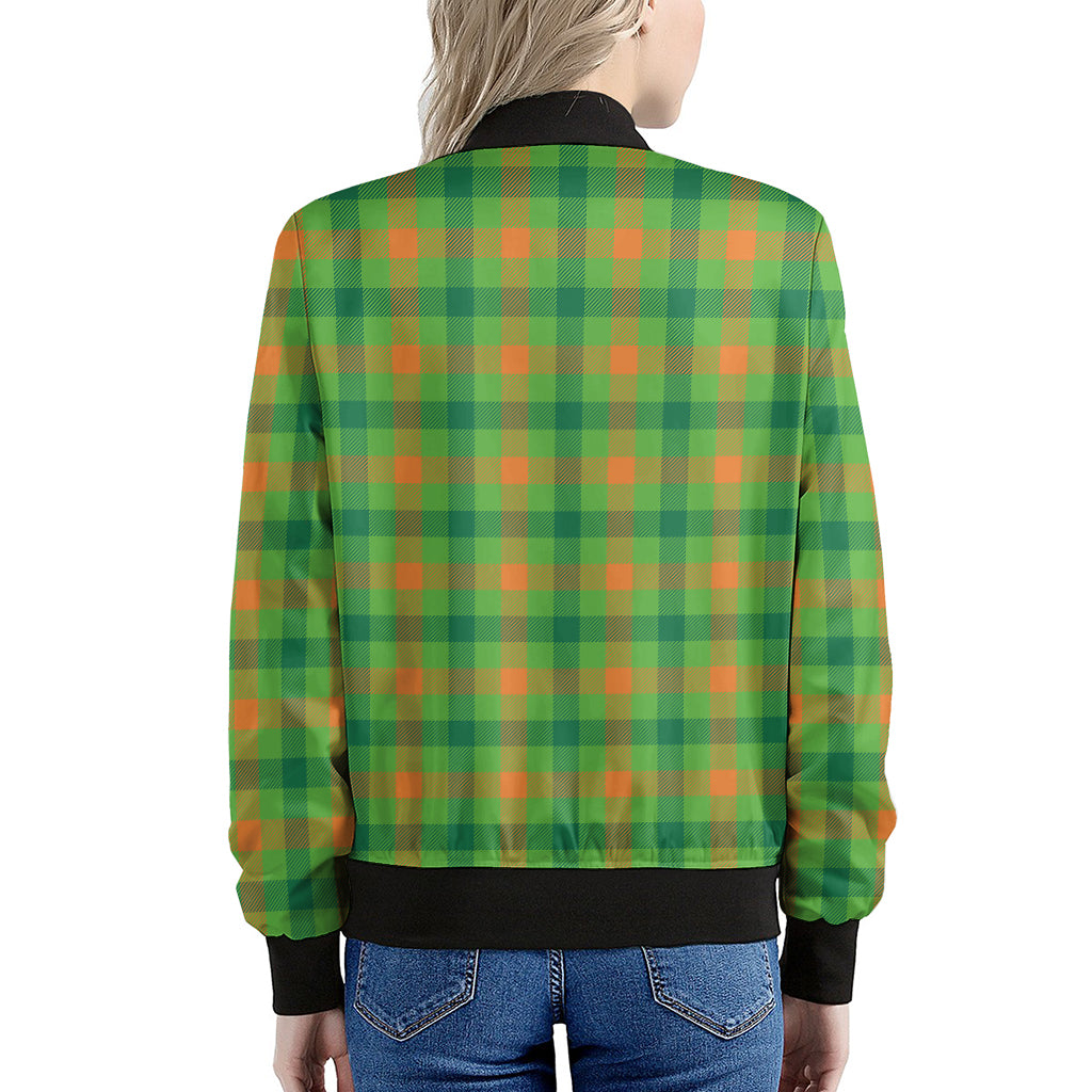 Irish Buffalo Plaid Pattern Print Women's Bomber Jacket