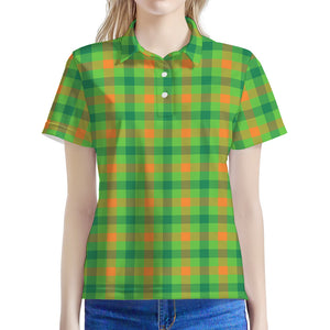 Irish Buffalo Plaid Pattern Print Women's Polo Shirt