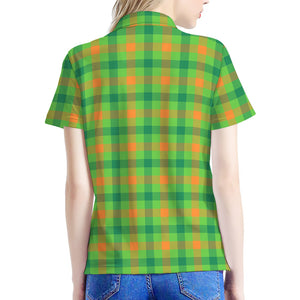 Irish Buffalo Plaid Pattern Print Women's Polo Shirt