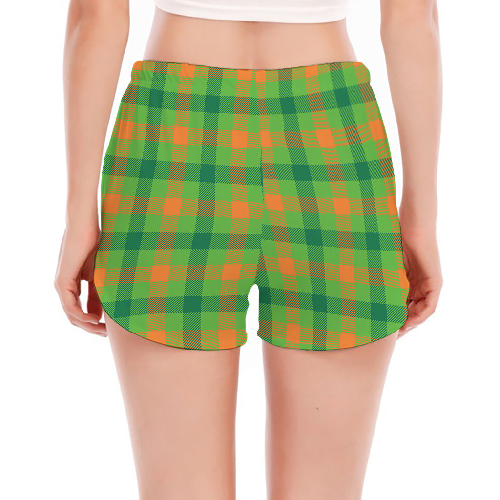 Irish Buffalo Plaid Pattern Print Women's Split Running Shorts