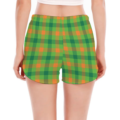 Irish Buffalo Plaid Pattern Print Women's Split Running Shorts