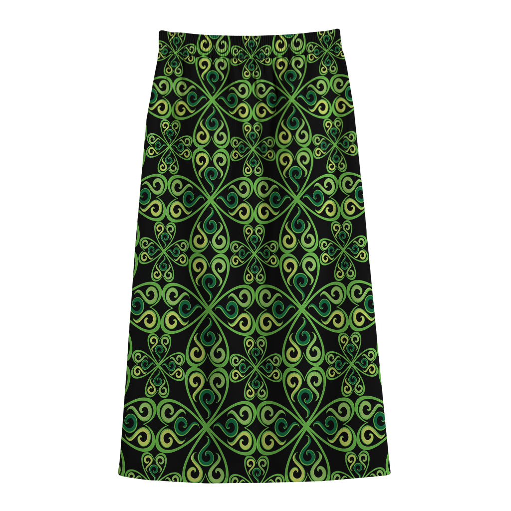 Irish Celtic Symbol Pattern Print Cotton Front Slit Maxi Skirt