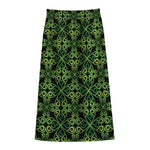 Irish Celtic Symbol Pattern Print Cotton Front Slit Maxi Skirt