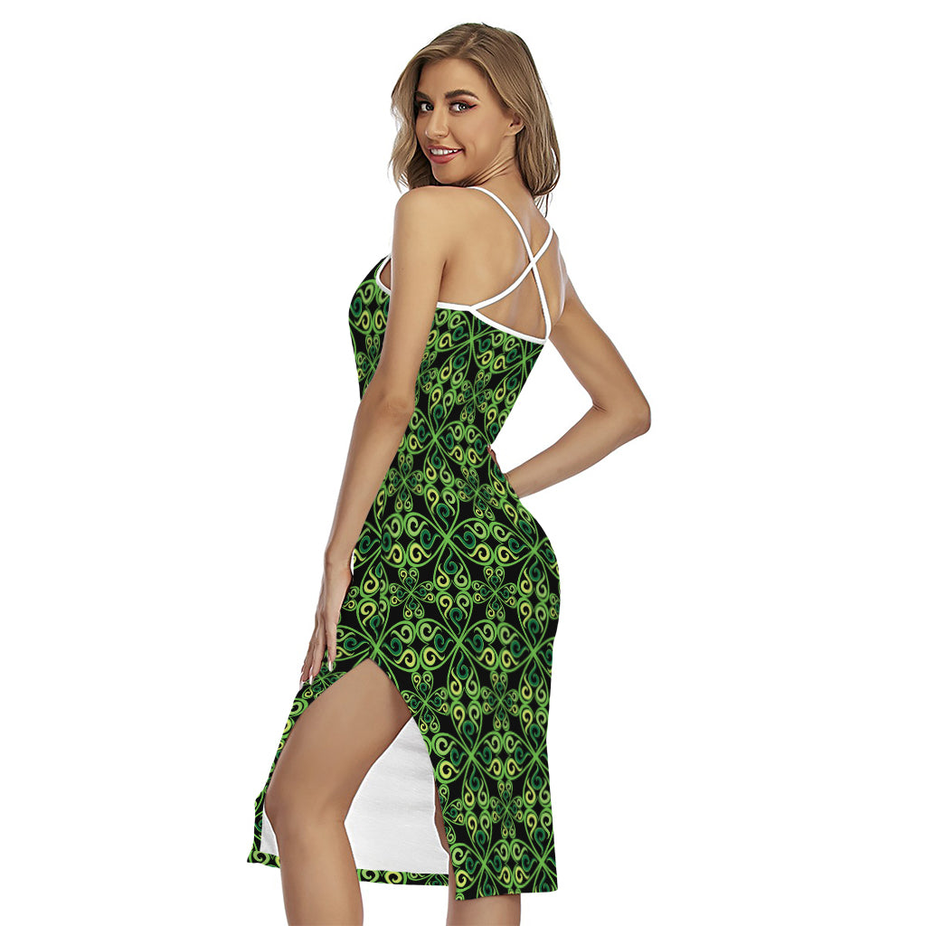 Irish Celtic Symbol Pattern Print Cross Back Cami Dress