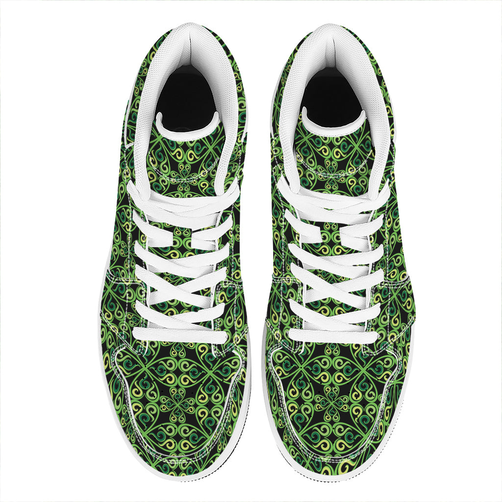 Irish Celtic Symbol Pattern Print High Top Leather Sneakers