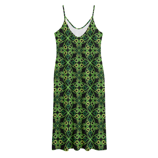 Irish Celtic Symbol Pattern Print Jersey Midi Cami Dress