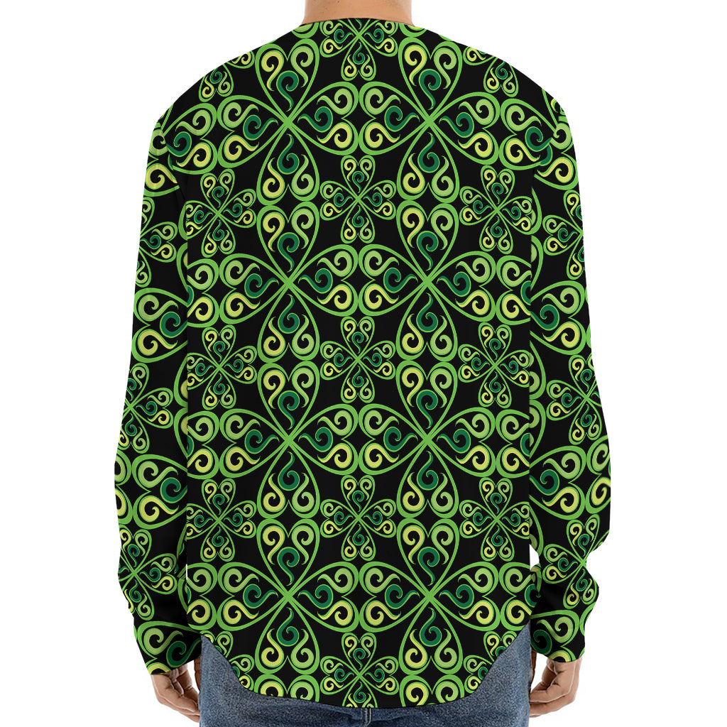 Irish Celtic Symbol Pattern Print Long Sleeve Baseball Jersey