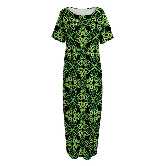 Irish Celtic Symbol Pattern Print Short Sleeve Long Nightdress
