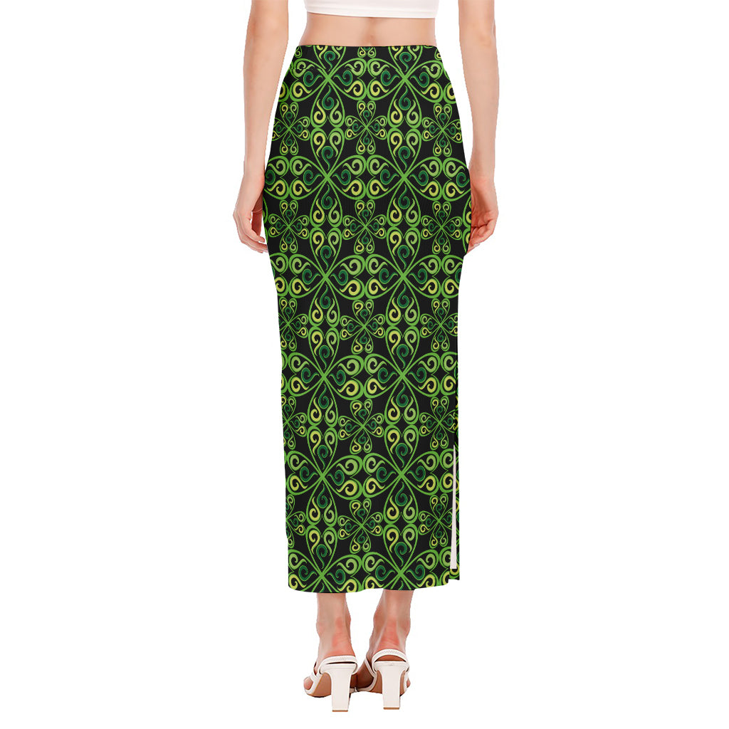 Irish Celtic Symbol Pattern Print Side Slit Maxi Skirt