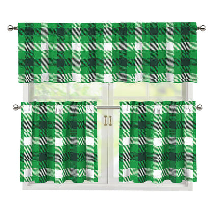 Irish Check Saint Patrick's Day Print 3 Piece Kitchen Curtains