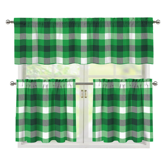 Irish Check Saint Patrick's Day Print 3 Piece Kitchen Curtains