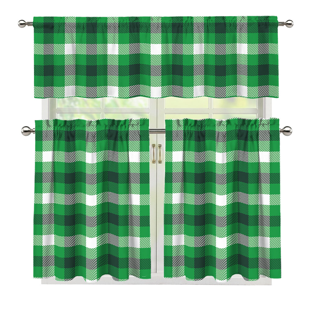 Irish Check Saint Patrick's Day Print 3 Piece Kitchen Curtains