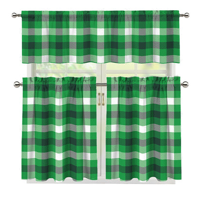 Irish Check Saint Patrick's Day Print 3 Piece Kitchen Curtains