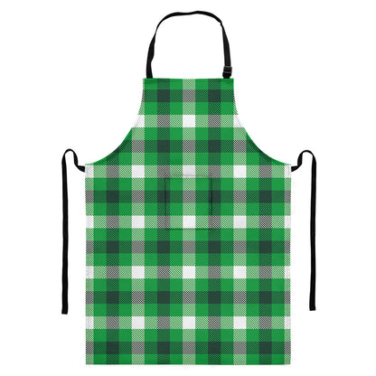 Irish Check Saint Patrick's Day Print Bib Apron With Pocket
