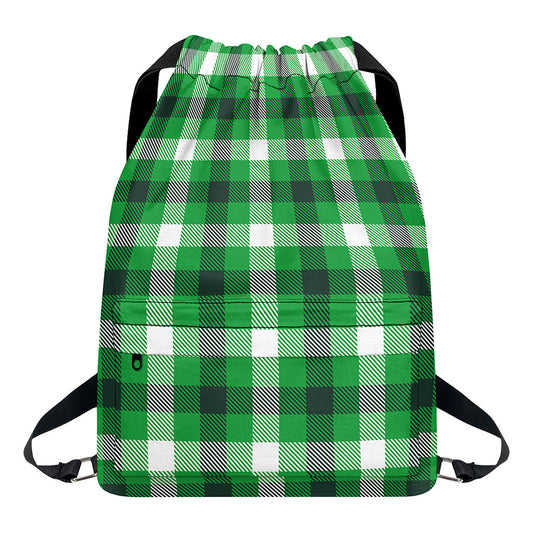 Irish Check Saint Patrick's Day Print Drawstring Backpack