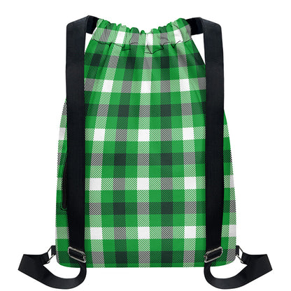 Irish Check Saint Patrick's Day Print Drawstring Backpack
