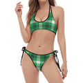 Irish Check Saint Patrick's Day Print Halter Scoop Tie Side Bikini