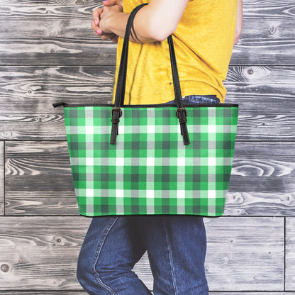 Irish Check Saint Patrick's Day Print Leather Tote Bag