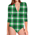 Irish Check Saint Patrick's Day Print Long Sleeve Swimsuit