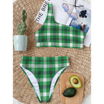 Irish Check Saint Patrick's Day Print One Shoulder Bikini Top