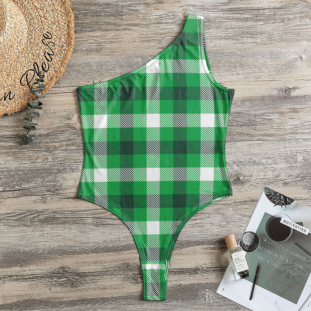 Irish Check Saint Patrick's Day Print One Shoulder Bodysuit
