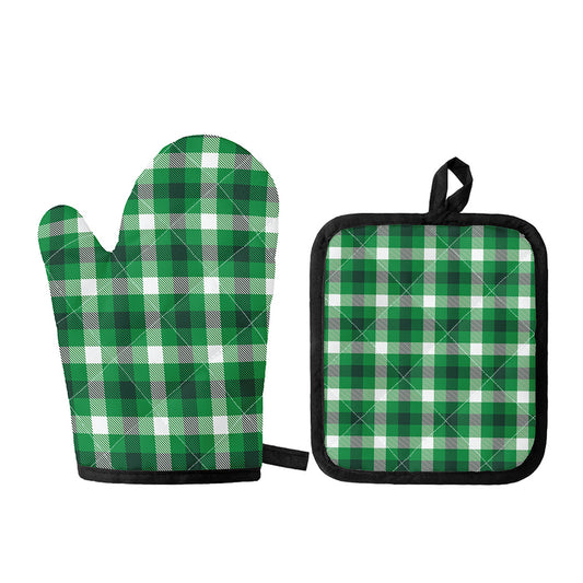 Irish Check Saint Patrick's Day Print Oven Mitt And Pot Holder Set