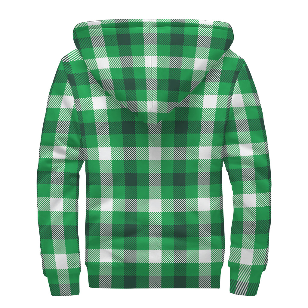 Irish Check Saint Patrick's Day Print Sherpa Lined Zip Up Hoodie