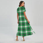 Irish Check Saint Patrick's Day Print Short Sleeve Maxi Dress