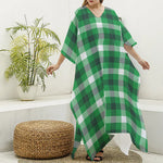Irish Check Saint Patrick's Day Print Silk V-Neck Kaftan Dress