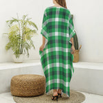 Irish Check Saint Patrick's Day Print Silk V-Neck Kaftan Dress