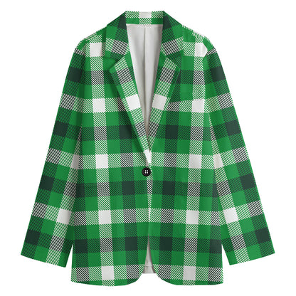 Irish Check Saint Patrick's Day Print Women's Cotton Blazer