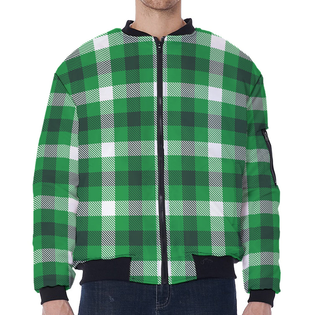 Irish Check Saint Patrick's Day Print Zip Sleeve Bomber Jacket