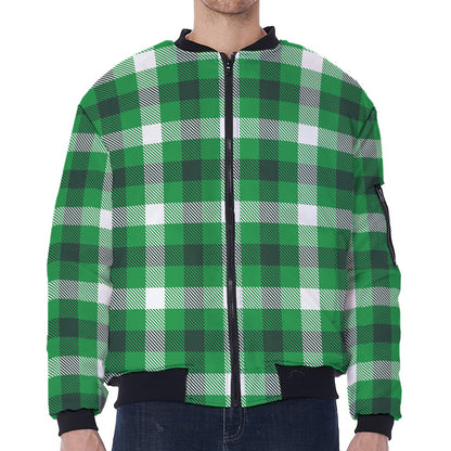 Irish Check Saint Patrick's Day Print Zip Sleeve Bomber Jacket