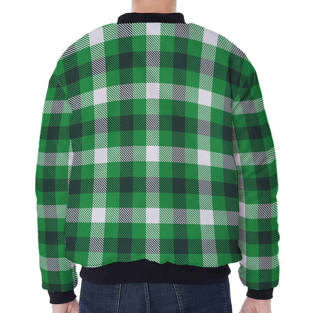 Irish Check Saint Patrick's Day Print Zip Sleeve Bomber Jacket