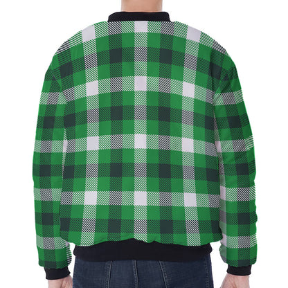Irish Check Saint Patrick's Day Print Zip Sleeve Bomber Jacket