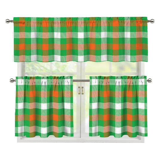 Irish Checkered St. Patrick's Day Print 3 Piece Kitchen Curtains