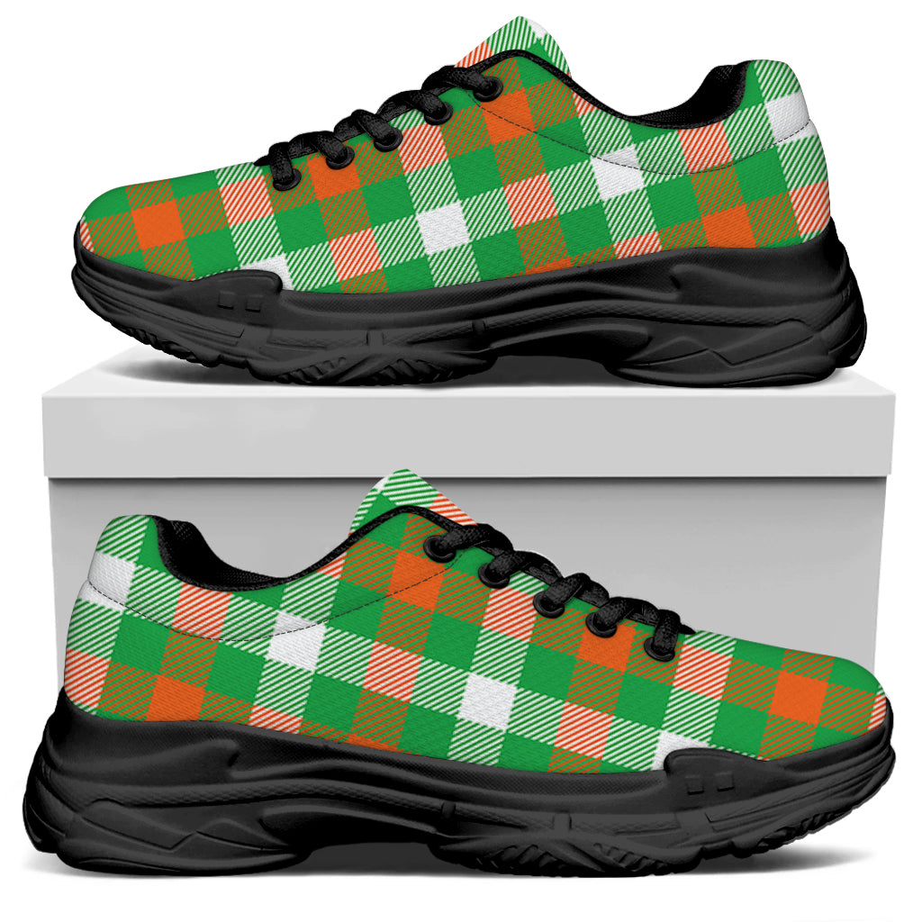 Irish Checkered St. Patrick's Day Print Black Chunky Shoes