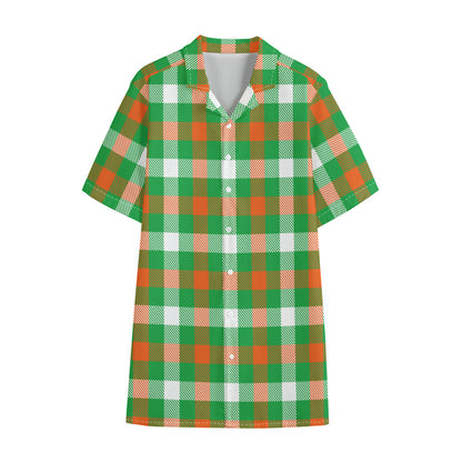 Irish Checkered St. Patrick's Day Print Cotton Hawaiian Shirt
