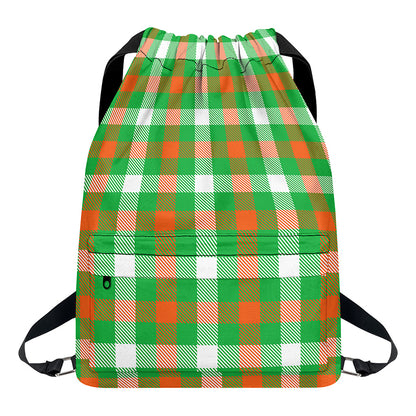 Irish Checkered St. Patrick's Day Print Drawstring Backpack