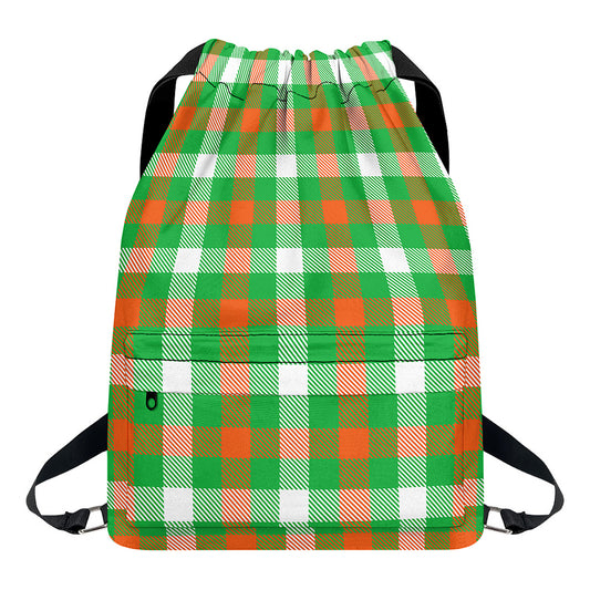 Irish Checkered St. Patrick's Day Print Drawstring Backpack