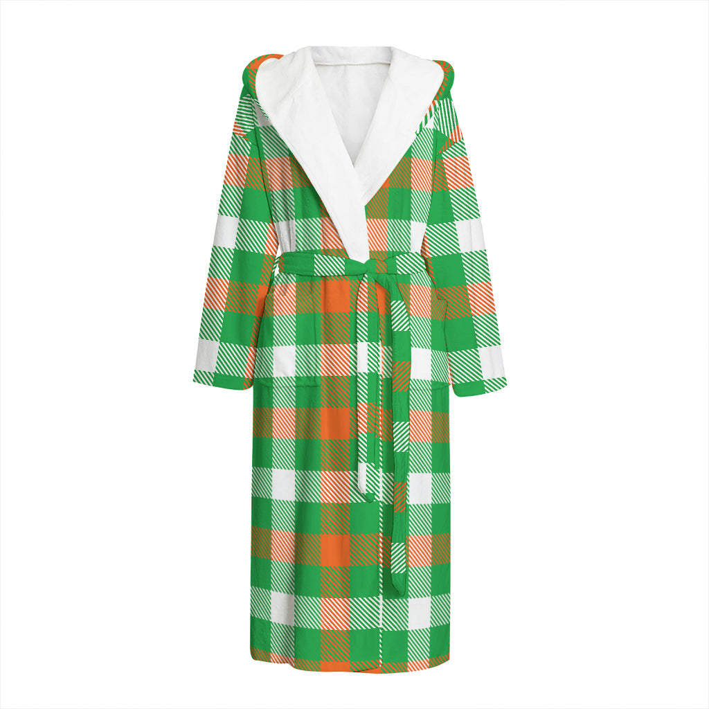Irish Checkered St. Patrick's Day Print Hooded Bathrobe