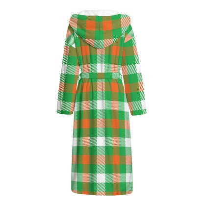 Irish Checkered St. Patrick's Day Print Hooded Bathrobe