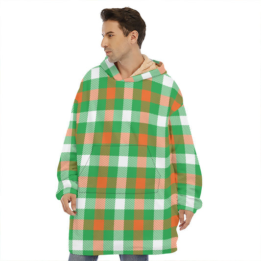 Irish Checkered St. Patrick's Day Print Hoodie Blanket