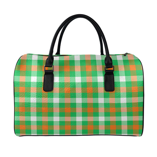 Irish Checkered St. Patrick's Day Print Leather Duffle Bag