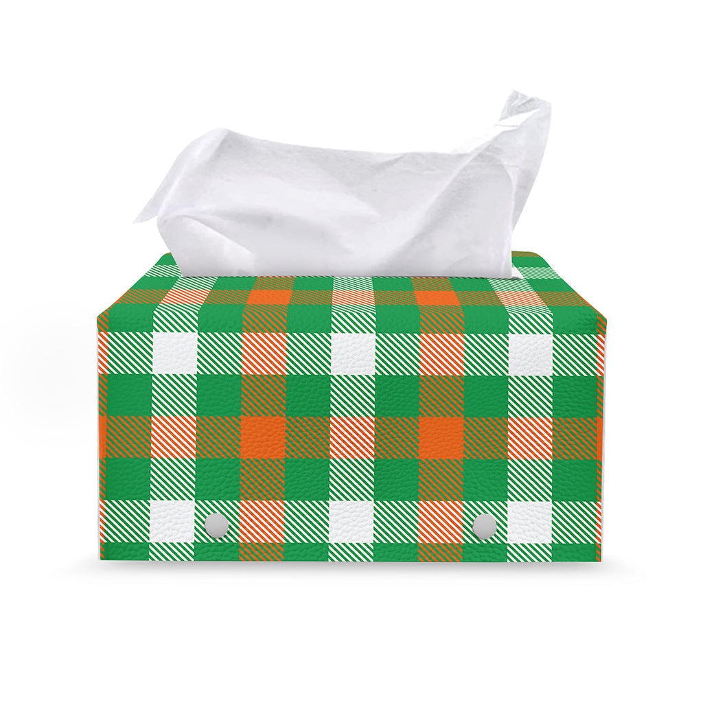 Irish Checkered St. Patrick's Day Print Leather Tissue Box Cover
