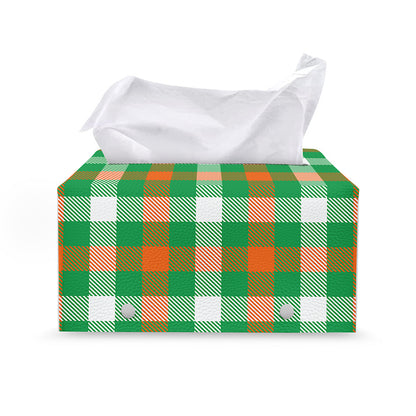 Irish Checkered St. Patrick's Day Print Leather Tissue Box Cover